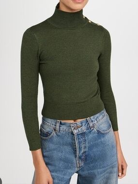 L'AGENCE Kamdyn Olive Crop Mock Neck Sweater